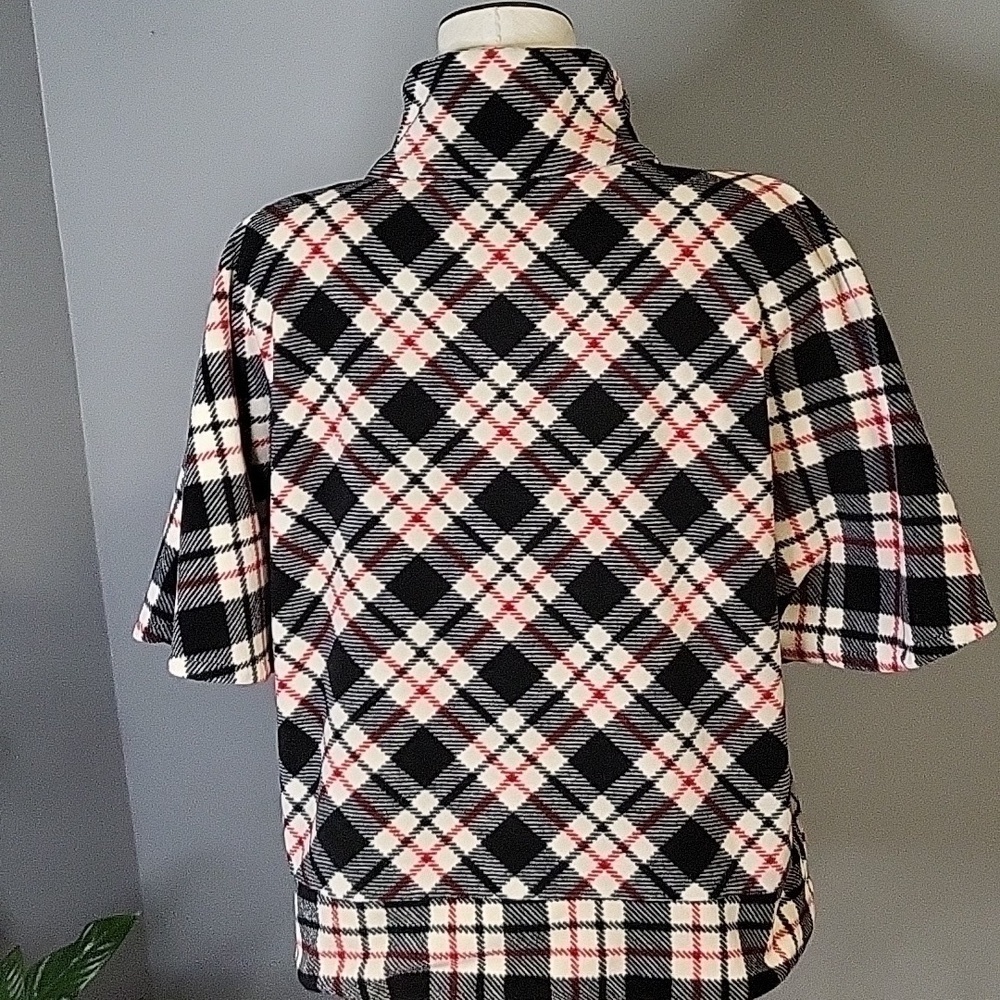 Liz Claiborne Active Plaid Fleece Button-Up Dolman Sleeve Poncho Cape Size XL - Picture 3 of 11